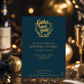 シルバーとターコイズブルーのミッドナイト・エレガントな新年会 招待状