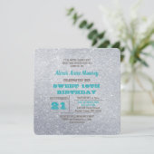 シルバーとターコイズブルーグリッタースウィート16 招待状 (スタンド正面)