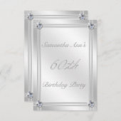 シルバーとダイヤモンドのエフェクト 60歳の誕生日パーティー 招待状 (正面/裏面)