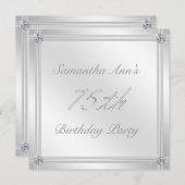 シルバーとダイヤモンドのエフェクト 75歳の誕生日パーティー 招待状 (正面/裏面)