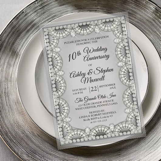 シルバーとダイヤモンドの結婚10周年記念パーティー アクリル招待状