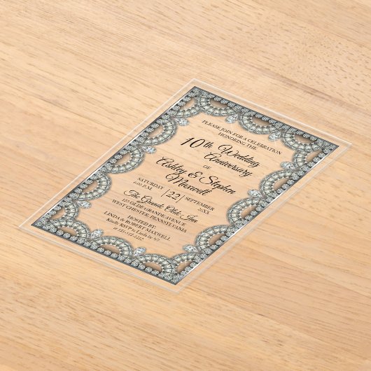 シルバーとダイヤモンド10周年結婚パーティー アクリル招待状 (レイダウン)