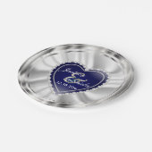 シルバーとダークブルー結婚の記念日 ペーパープレート (アングル)