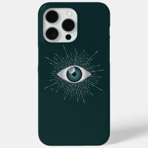 シルバーとティール(緑がかった色)グリーン神秘的な邪悪なアイナザリマティ iPhone 15 PRO MAXケース