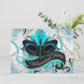 シルバーとティール(緑がかった色)ブルーの仮装パーティー 招待状 (スタンド正面)