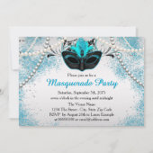 シルバーとティール(緑がかった色)ブルーの仮装パーティー 招待状 (裏面)