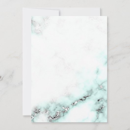 シルバーとティール(緑がかった色)マーブルエレガントウェディング招待状 招待状 (裏面)