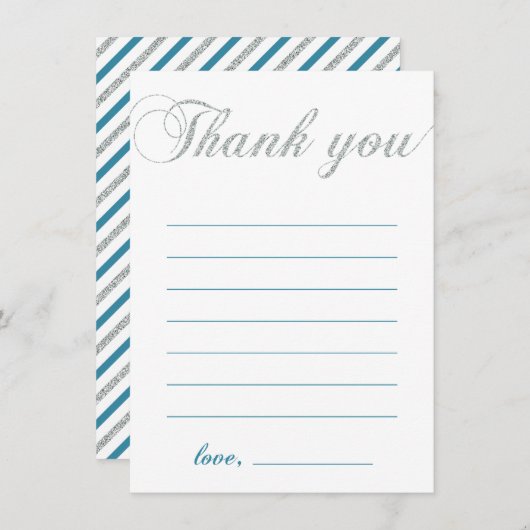 シルバーとティール(緑がかった色) |男のモダン子パーティーありがとう サンキューカード (正面/裏面)