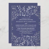 シルバーとネイビーの息のリハーサルディナー 招待状 (正面/裏面)