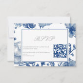 シルバーとネイビーブルーの結婚式QRコードRSVPカード 出欠カード (正面)
