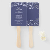 シルバーとネイビー結婚ブルーのメニュー ハンドファン (正面&裏面)