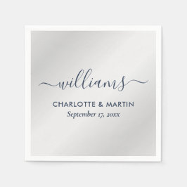 シルバーとネイビー結婚ブルー スタンダードカクテルナプキン