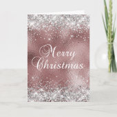 シルバーとバラ金ゴールドスパークリー箔メリークリスマス カード (正面)