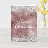 シルバーとバラ金ゴールドスパークリー箔メリークリスマス カード (黄色い花)
