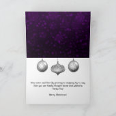 シルバーとパープルのクリスマスバウブルのオーナメント シーズンカード (内部)