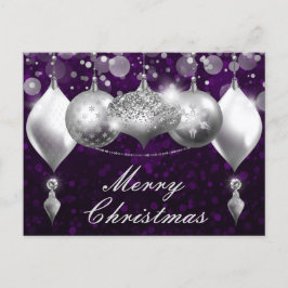 シルバーとパープルのクリスマスバウブルのオーナメント シーズンポストカード