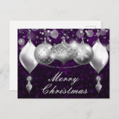 シルバーとパープルのクリスマスバウブルのオーナメント シーズンポストカード (正面/裏面)