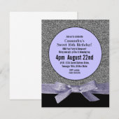 シルバーとパープルのグリッターガーリーパーティー 招待状 (正面/裏面)