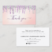 シルバーとパープルのグリッター感謝していを挿入するスクリプト 名刺 (正面/裏面)