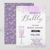 シルバーとパープルのブランチとバブルテーマ 招待状 (正面/裏面)