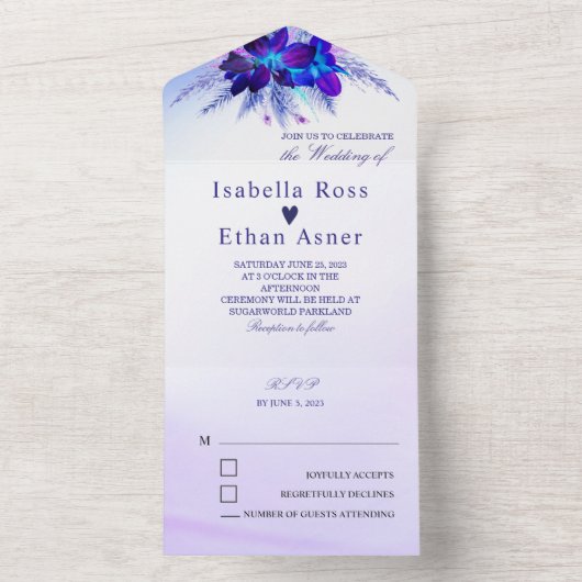 シルバーとパープルの結婚式招待状 オールインワン招待状 (内側)