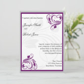 シルバーとパープルの花のハートの結婚式招待状 招待状 (スタンド正面)