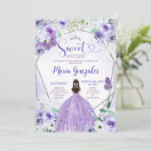 シルバーとパープルのSweet sixteen誕生日パーティー 招待状 (スタンド正面)