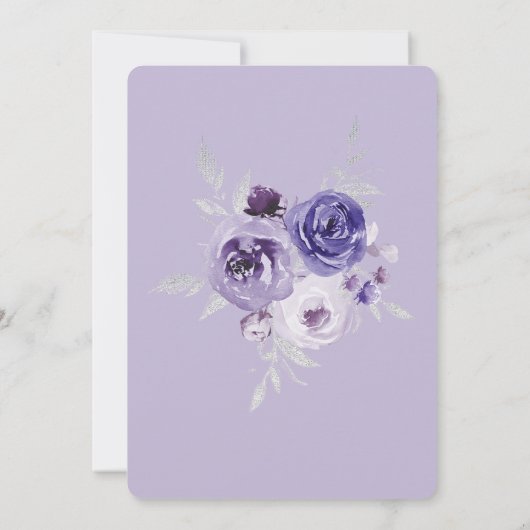 シルバーとパープルは日付を保存キンセアニラ 招待状 (裏面)