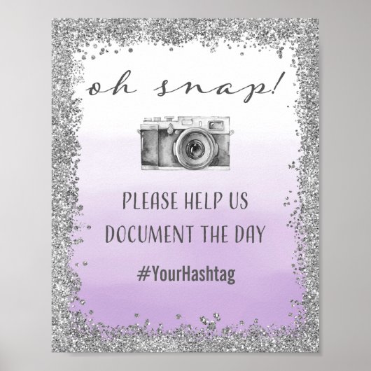 シルバーとパープルオースナップ結婚のハッシュタグプリント ポスター (正面)