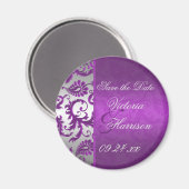 シルバーとパープルダマスクII日付磁石を保存 マグネット (正面/裏面)