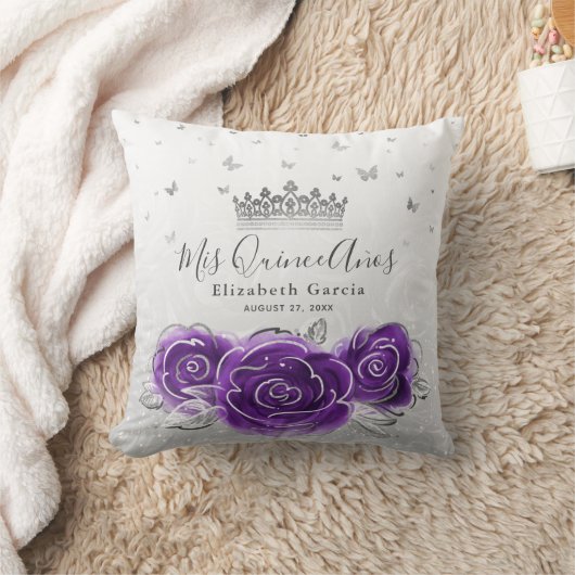 シルバーとパープルバラキンセアニェラミス・クィンス・アーノス クッション (ブランケット)