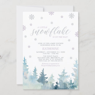 シルバーとパープル Snowflake Winter Baby Shower 招待状