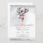 シルバーとピンクのチュチュドレスの赤ちゃんコアラバレリーナ 招待状 (正面/裏面)