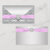 シルバーとピンクの席札 プレイスカード (正面/裏面)