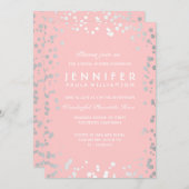 シルバーとピンクの紙吹雪ヴィンテージブライダルシャワー 招待状 (正面/裏面)