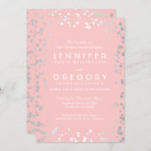 シルバーとピンクの紙吹雪ヴィンテージリハーサルディナー 招待状 (正面/裏面)