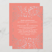 シルバーとピンクの赤ちゃんの息のヴィンテージの結婚式 招待状 (正面/裏面)