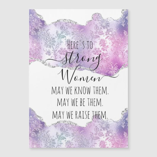 シルバーとピンクボタニカル強い女性引用文ギフト (正面)