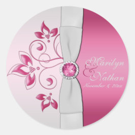 シルバーとピンクモノグラムのの1.5インチラウンドステッカー ラウンドシール