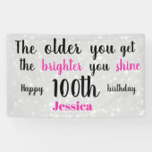 シルバーとピンク100誕生日 パーソナライズされた 横断幕 (横)