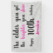 シルバーとピンク100誕生日 パーソナライズされた 横断幕 (縦)