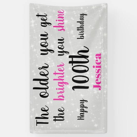 シルバーとピンク100誕生日 パーソナライズされた 横断幕 (縦)