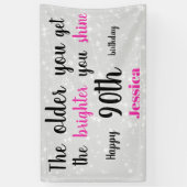 シルバーとピンク90誕生日 パーソナライズされた 横断幕 (縦)