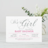 シルバーとピンク |シックなタイポグラフィベビーシャワー 招待状 (スタンド正面)