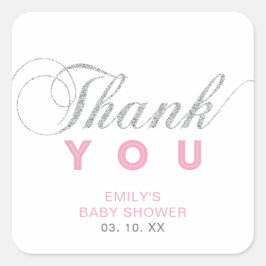 シルバーとピンク |パーティーカスタムありがとうステッカー スクエアシール