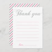 シルバーとピンク |女モダンの子パーティーありがとう サンキューカード (正面/裏面)