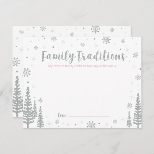 シルバーとピンク |家族の伝統ベビーシャワーゲーム アドバイスカード (正面/裏面)