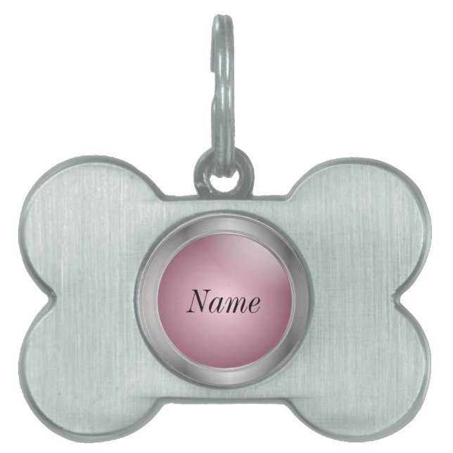 シルバーとピンク | DIY ネーム ペットネームタグ (正面)