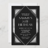 シルバーとブラックのアールデコ誕生会 招待状 (正面)