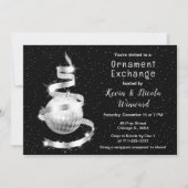シルバーとブラックのクリスマスオーナメント交換 招待状 (正面)